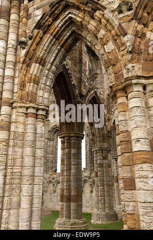 Regno Unito, Inghilterra, nello Yorkshire, Whitby Abbey rovine arcuata Foto Stock