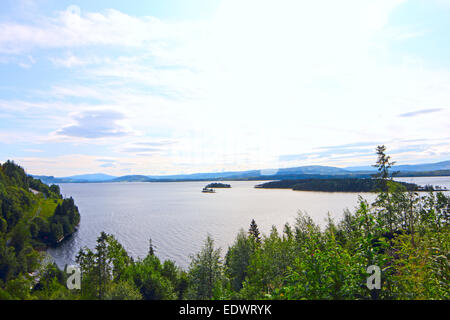 Vista sul fiordo di foresta in estate nel nord della Norvegia Foto Stock