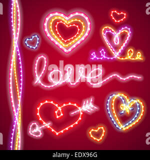 Valentines cuori al neon Foto Stock