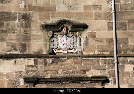 Stemma originale del Free Grammar School di Elisabetta Regina d'Inghilterra che è stata fondata nel 1585 nella città di Ashbourne Foto Stock