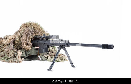 Army Sniper indossando un Ghillie Suit Foto Stock