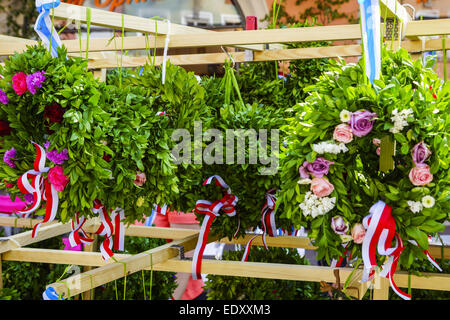 Mittelalterliche Spiele während der Landshuter Hochzeit in Landshut, Niederbayern, Bayern, Deutschland, Europa, giochi medievali d Foto Stock