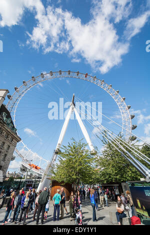 Il London Eye è una gigantesca ruota panoramica sulla riva sud del fiume Tamigi a Londra. Noto anche come il Millennium Wheel, la sua Foto Stock