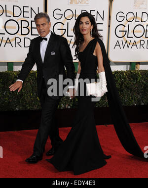 Los Angeles, California, USA. Xi gen, 2015. Amal Alamuddin Clooney, George Clooney che frequentano la 72annuale Premi d'Oro - Arrivi presso il Beverly Hilton Hotel di Beverly Hills, la California il 11 gennaio 2015. 2015 Credit: D. lunga/Globe foto/ZUMA filo/Alamy Live News Foto Stock