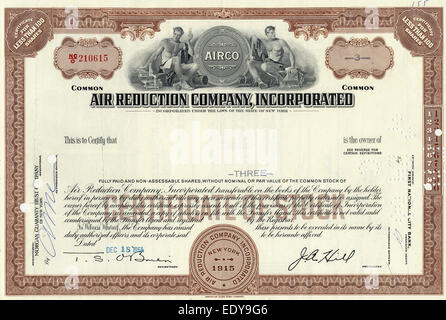La quota storica certificato, Air Reduction Company, 1964 a New York, Stati Uniti d'America Foto Stock