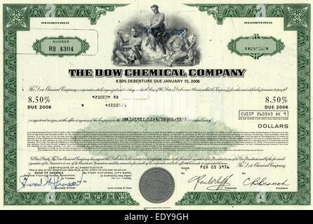La quota storica certificato, la Dow Chemical Company, USA, 1976 Foto Stock