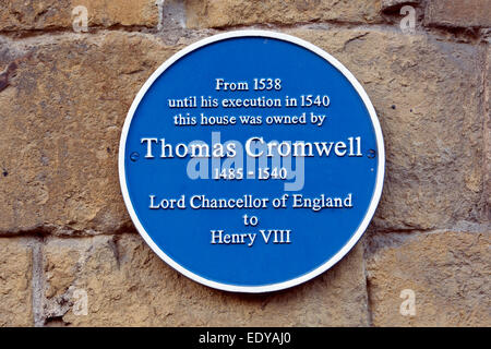 Thomas Cromwell targa blu, melton mowbray, leicestershire, England, Regno Unito Foto Stock