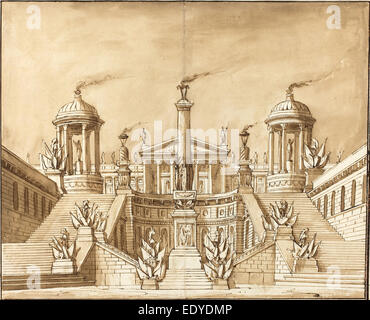 Pietro Gonzaga (italiano, 1751 - 1831), la fantasia di un Campidoglio antico con trofei e Grand scale, c. 1800, penna Foto Stock
