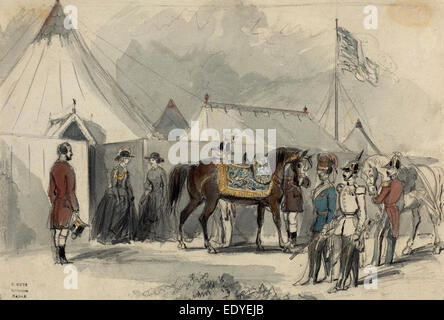 Constantin Guys (francese, 1805 - 1892), Regina, acquerello e grafite su carta intessuta Foto Stock