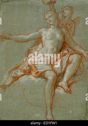 Antoine Coypel, Cupido rubare Venere corona floreale, francese, 1661 - 1722, 1705-1708, rosso-arancione, il bianco e il nero di Chalk Foto Stock