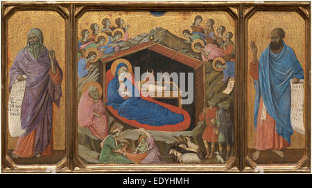 Duccio di Buoninsegna, italiano (c. 1255-1318), la Natività con i profeti Isaia ed Ezechiele, 1308-1311, tempera Foto Stock