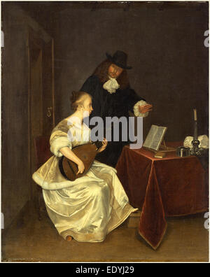 Studio di Gerard ter Borch il giovane, la lezione di musica, c. 1670, olio su tela Foto Stock