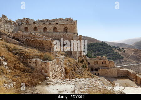 Rovine del Castello di Kerak, un castello dei crociati, costruito nel 1140, a quel tempo Crac des Moabiti, Al Karak o Kerak, Giordania Foto Stock
