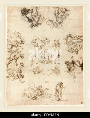 Alessandro Maganza, italiano (1556-1640), un soffitto compartimentate con allegorie e miti, 1590-1600, a penna e inchiostro bruno Foto Stock