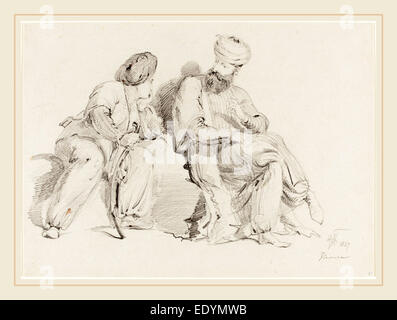 Sir George Hayter, British (1792-1871), due seduti gli Arabi, 1827, Grafite su carta intessuta Foto Stock