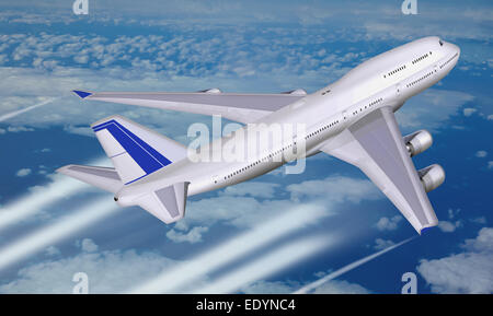 I jumbo jet, aereo commerciale al di sopra delle nuvole, illustrazione Foto Stock
