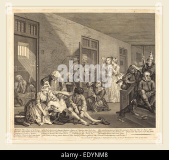 William Hogarth,inglese, (1697-1764), un rake's progress: pl.8, 1735, di attacco e di incisione Foto Stock