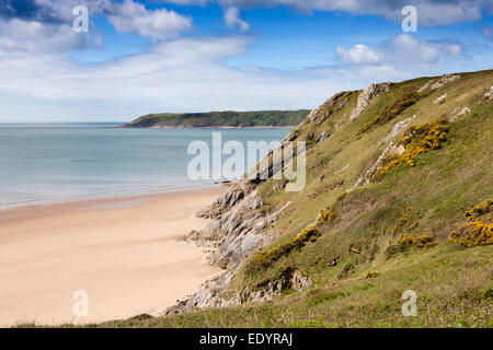 Regno Unito Galles, Swansea, Gower, Three Cliffs Bay, grande Tor e Oxwich punto Foto Stock