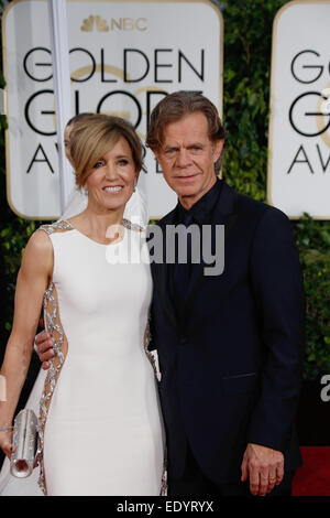 Beverly Hills, in California, Stati Uniti d'America. Xi gen, 2015. Noi attore William H. Macy e moglie Felicity Huffman arrivare per la 72Annuale di Golden Globe Awards presso il Beverly Hilton Hotel di Beverly Hills, la California, Stati Uniti d'America, 11 gennaio 2015. Foto: Hubert Boesl/dpa - nessun filo SERVICE -/dpa/Alamy Live News Foto Stock