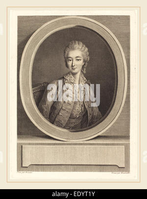 Beauvarlet Jacques-Firmin dopo François-Hubert Drouais, francese (1731-1797), Madame du Barry, incisione Foto Stock