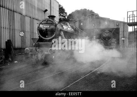 Motori a vapore Eric Treacy e il cavaliere verde Grosmont capannoni motore sulla North Yorkshire Moors railway Foto Stock