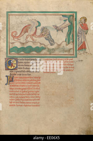 Il Drago getta acqua dopo la donna vestita di sole; sconosciuta; Londra (probabilmente), l'Inghilterra, l'Europa; circa 1255 - 1260 Foto Stock