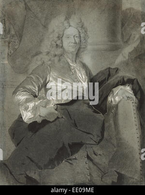 Ritratto di un uomo; Hyacinthe Rigaud Il duomo, francese, 1659 - 1743; circa 1710 - 1720; gesso nero, spazzola con lavaggio grigio Foto Stock