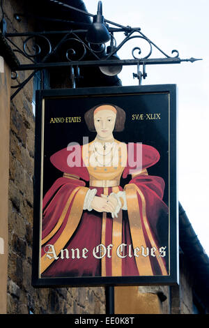 Anne of Cleves pub segno, melton mowbray, leicestershire, England, Regno Unito Foto Stock