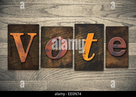 La parola "voto" scritto in legno tipo di stampa in rilievo. Foto Stock