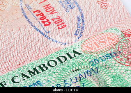 Cambogia visa timbro nel passaporto Foto Stock