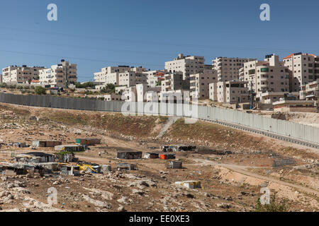 Barriera di separazione tra occidente e oriente a Gerusalemme, Israele Foto Stock