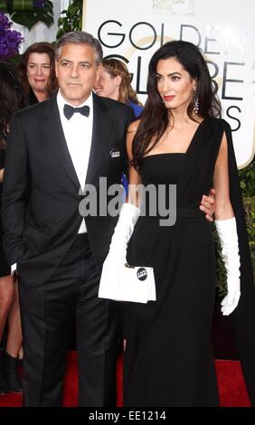 Amal Alamuddin Clooney, George Clooney presso gli arrivi per la 72Annuale di Golden Globe Awards 2015 - Parte 3, il Beverly Hilton Hotel di Beverly Hills, CA 11 gennaio 2015. Foto di Charlie Williams/Everett Collection Foto Stock