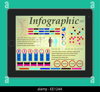 Infographics sul tablet. Elementi di un uomo e di una donna. Illustrazione vettoriale EPS10. Foto Stock