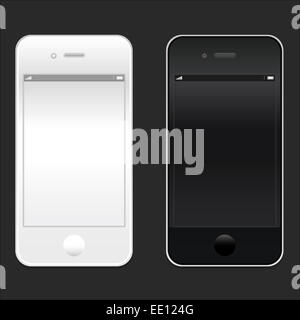 Nuovo di zecca realistico cellulare smartphone stile iphon in due dimensioni mockup con schermo vuoto isolato su sfondo bianco. Foto Stock