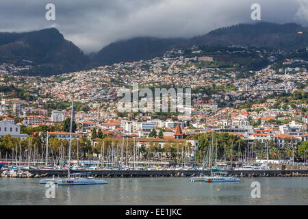 Vista fronte mare nel cuore della città capitale di Funchal, Madeira, Portogallo, Atlantico, Europa Foto Stock