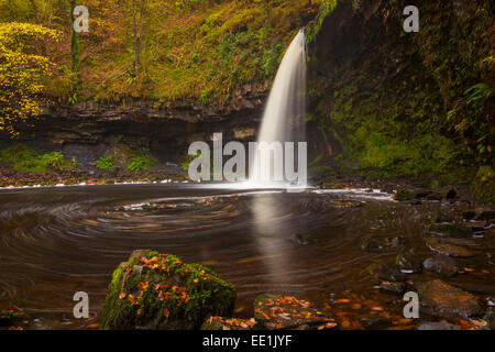 Sgwd Gwladys (Lady Falls), Afon Pyrddin, vicino Pontneddfechan, Parco Nazionale di Brecon Beacons, Powys, Wales, Regno Unito, Europa Foto Stock