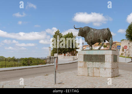 Statua di bronzo di Toro de la Vega, Tordesillas, Castilla y León, Spagna. Foto Stock