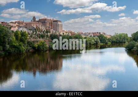 Paesaggio con fiume Douro, Tordesillas Castiglia e Leon, Spagna, Foto Stock