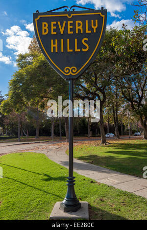 Beverly Hills città limiti segno, Los Angeles, California, Stati Uniti d'America Foto Stock