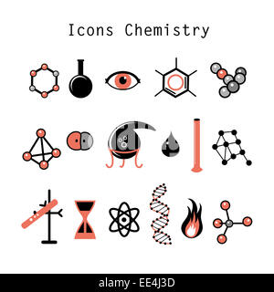 Set di grafici di oggetti chimici su sfondo bianco Foto Stock