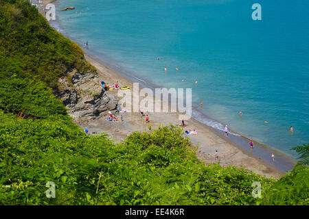 Vista dalla scogliera sul Saint Marys Bay Torbay Brixham Devon England Regno Unito con la gente sulla spiaggia Foto Stock