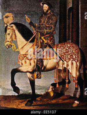 Francesco I (1494-1547), Re di Francia (1515-47), ritratto a cavallo da Jean Clouet, 1540 circa Foto Stock