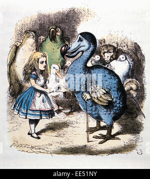 Alice e il Dodo, Alice's Adventure in Wonderland da Lewis Carroll, mano illustrazione colorata, circa 1865 Foto Stock