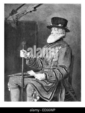 Il Beefeater Sir John Everett Millais Yeoman della Guardia 1876 Royal Warder Torre di Londra corpo cerimoniale costume custode Foto Stock