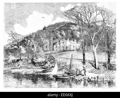 Signor John Ruskin Home Brantwood Coniston Lancashire Inghilterra barca da pesca pescatori paese casa Vittoriana di fiume Foto Stock