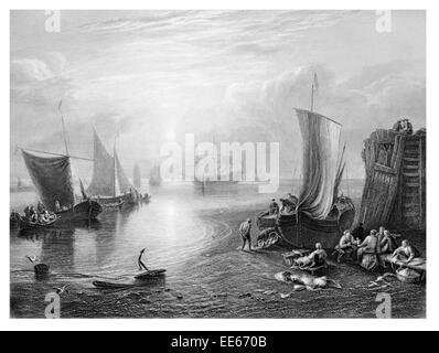 Il sorgere del sole in una nebbia Joseph Mallord William Turner wreckers sulla costa nave barca vela sailig commercio nave mercantile anchor Foto Stock