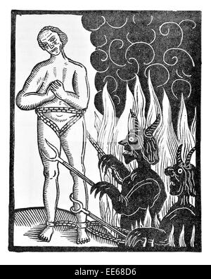 Shakespeare ballate palla Tudor giacobino diavolo inferno di fiamme di fuoco spiriti cattivi fumo colpevole di religione cristiana religiosa Foto Stock