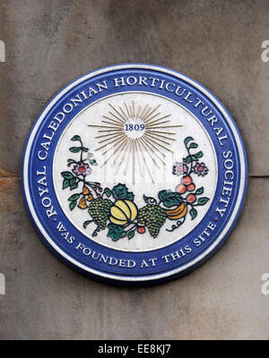 Il segno della Roya Caledonian Horticultural Society, a Edimburgo, Scozia. Foto Stock