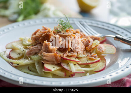 Bella mela fresca insalata di finocchio con salmone e vinaigrette di Digione Foto Stock