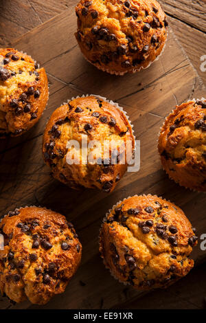 In casa Chocolate Chip muffin pronto per la prima colazione Foto Stock